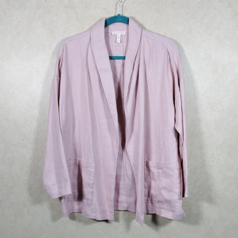 G170 Eileen Fisher muted pink organic linen open front blazer jacket XS